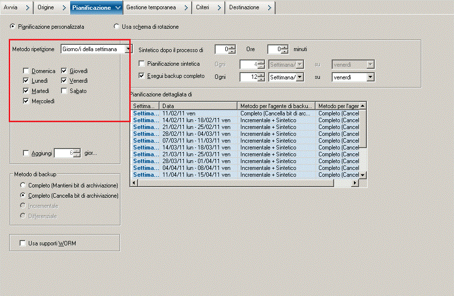 Backup Manager Schedule Tab_Custom Schedule for SFB