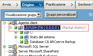 L'opzione Backup statico viene applicata al computer.