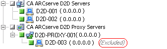 L'opzione Escludi viene applicata a un nodo di origine ARCserve D2D.