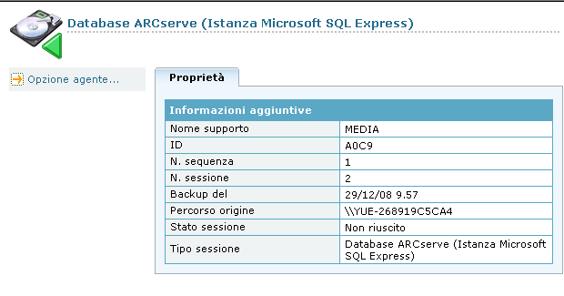 Gestione ripristino - Proprietà del database ARCserve