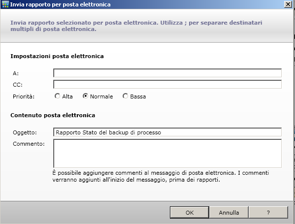 Finestra di dialogo Invia rapporto per posta elettronica