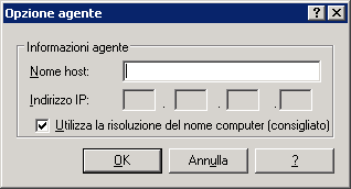 Finestra di dialogo Amministrazione agente centrale - Aggiunta agente.