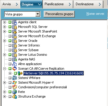 Creazione del processo di backup - Visualizzazione di diversi scenari