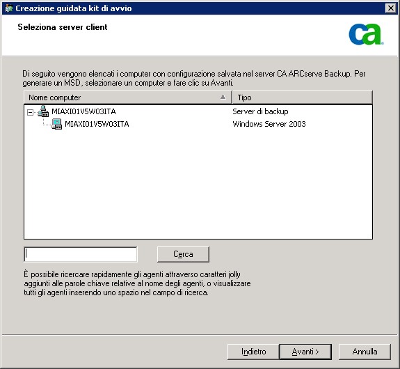Finestra di dialogo Seleziona server client