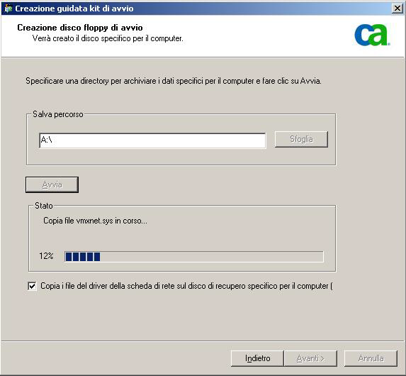 Finestra di dialogo Creazione disco floppy di avvio