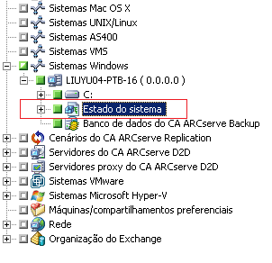 Guia Origem do gerenciador de backup. O Estado do sistema é exibido e selecionado.