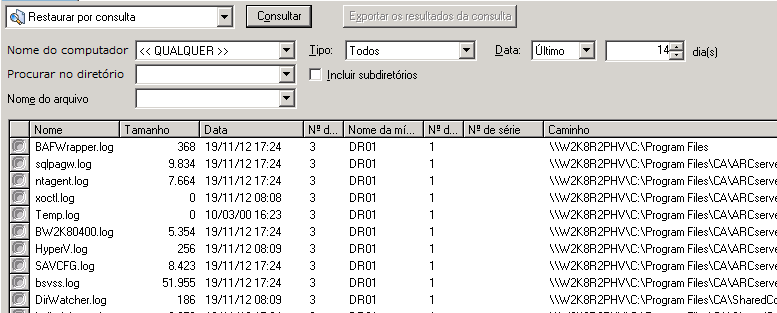 Restaurar por Resultados de consulta para um dispositivo NAS.
