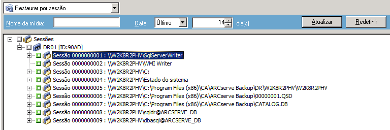 Lista de restauração por sessão do Microsoft Exchange