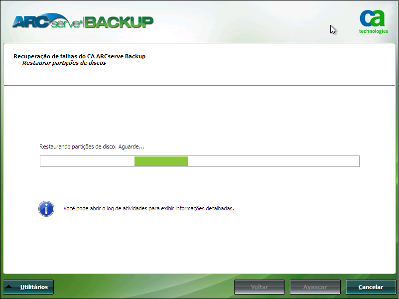 Recuperação de falhas do Windows PE - Tela Restauração das partições do disco.