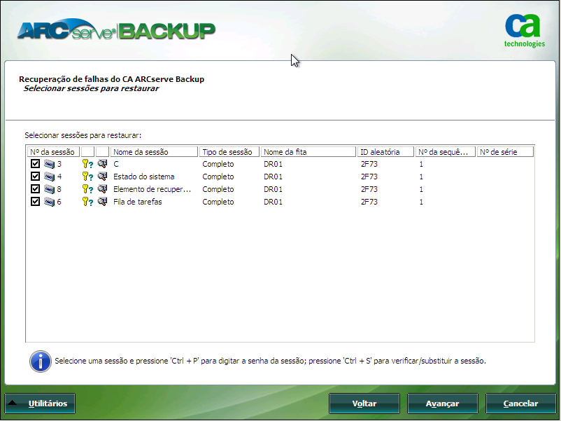 Recuperação de falhas do Windows PE - Tela Restauração das partições do disco.
