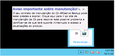 Mensagem de notificação de manutenção do Windows Server 2012