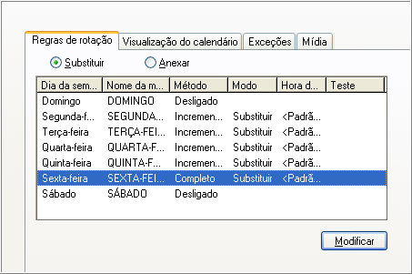 Guia Programar do Gerenciador de backup Foi selecionada a guia Regras de rotação.