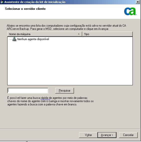Caixa de diálogo Selecionar servidor cliente