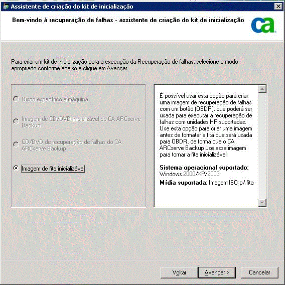 Crie uma Imagem de fita inicializável da CA para o Windows 2003