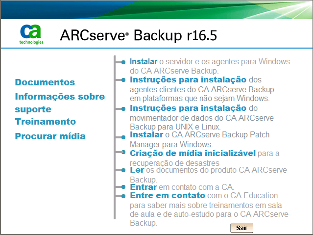 Assistente do kit de criação de inicialização - Mídia de instalação do CA ARCServe Backup