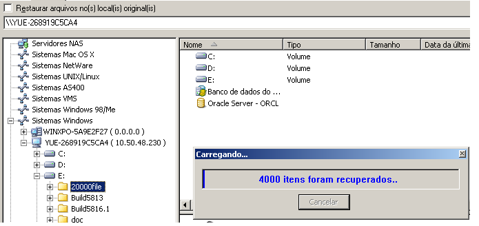 Restaurar carregamento de destino - Contagem de item