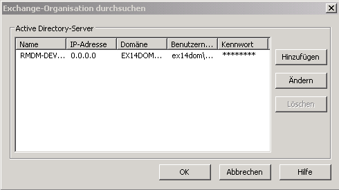 Dialogfeld "Exchange-Organisation durchsuchen"