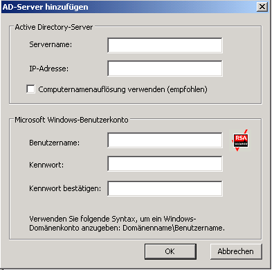 Dialogfeld "AD-Server hinzufügen"