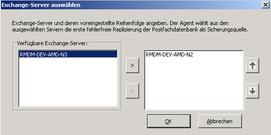 Präferenzreihenfolge für Exchange-Server auswählen