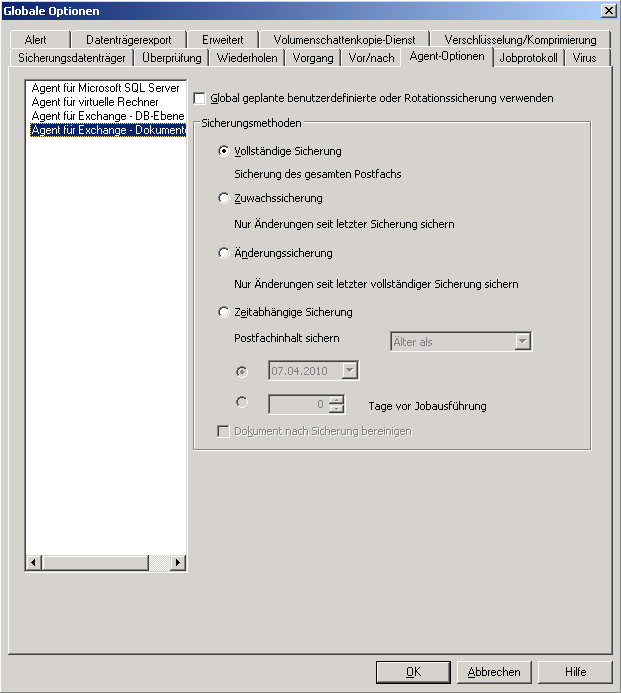 Globale Optionen auf Dokumentebene