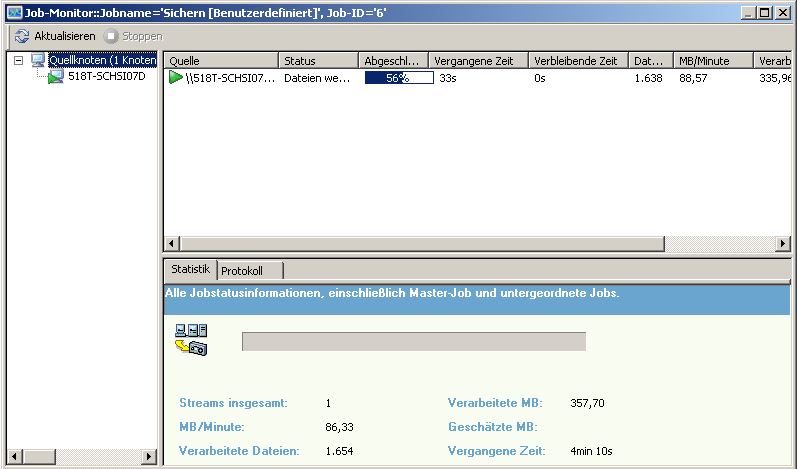 Abbildung des Jobstatus mit Job-Monitor-Fenster