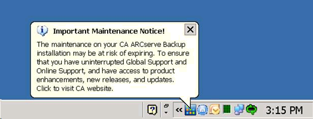 Maintenance Notification Message Windows Server 2003