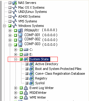 Backup Manager Source tab. The System State displays and is selected.