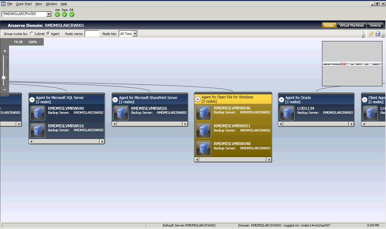 Agent view groups nodes by installed agent