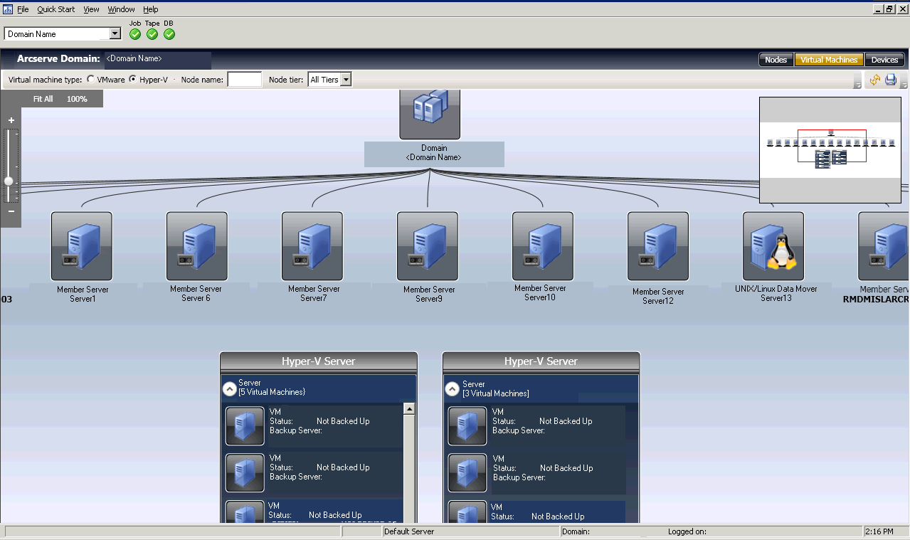 Virtual machine view filtered by Hyper-V type