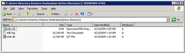 Windows Explorer. The alternate location on Domain Controller server displays.
