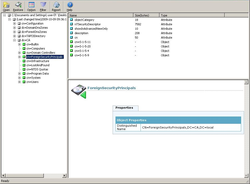 CA Active Directory Object Level Restore utility.