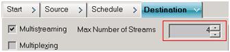 This is the Backup Manager windows with the Destination tab selected. Multistreaming is specified. Max Number of Streams is specified.