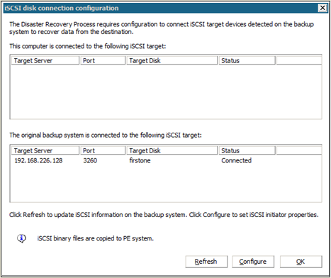 iSCSI Disk Connection Configuration screen
