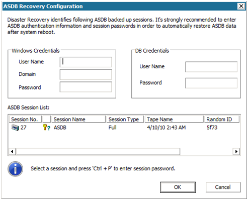 ASDB Recovery Configuration