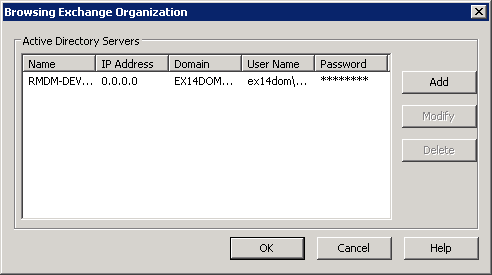 Browsing Exchange Organization dialog