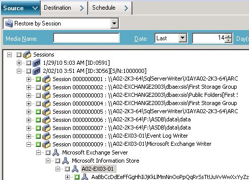 Source tab with Restore by Session restoration type selected.