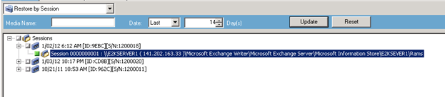 Microsoft Exchange Restore by Session List