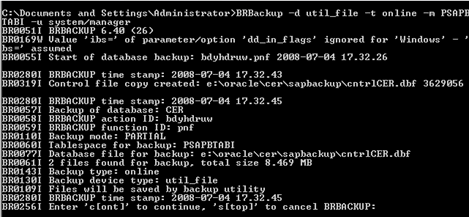 BRbackup Command Screen
