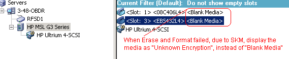 Device Manager. Unknown Encryption displays when you try to erase media controlled by SKM.