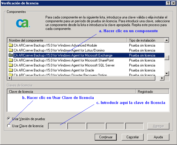 Cuadro de diálogo Verificación de licencia