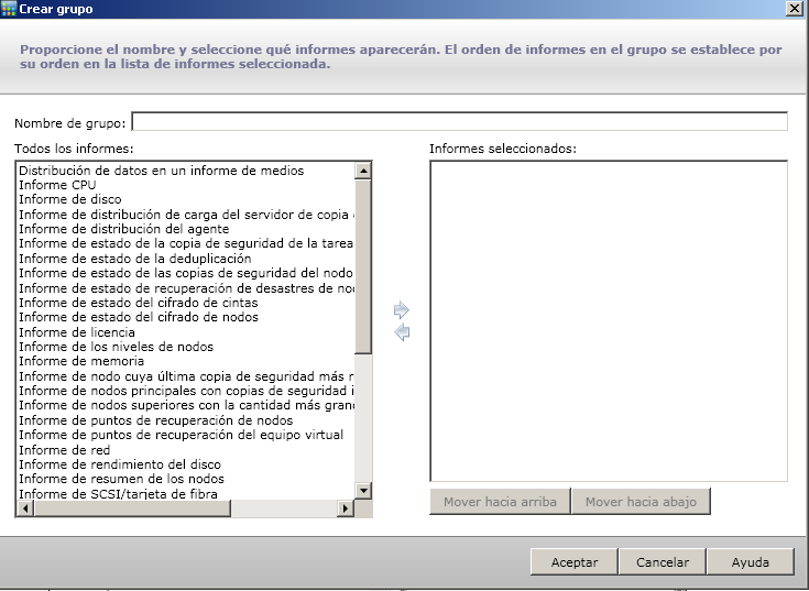Grupo de cuadro de mandos: cuadro de diálogo Crear grupo.