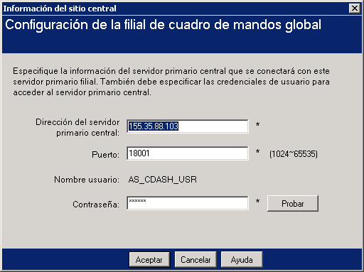 Modificar conexión del sitio central.