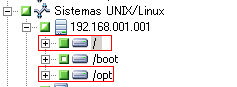 Gestor de copia de seguridad: el objeto Sistemas de UNIX/Linux se amplía para mostrar un servidor y su contenido.