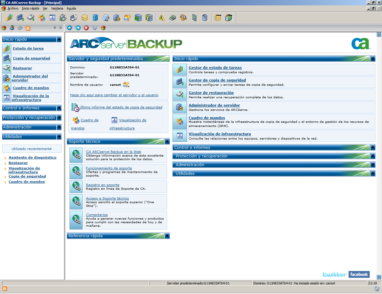 Página de inicio de CA ARCserve Backup