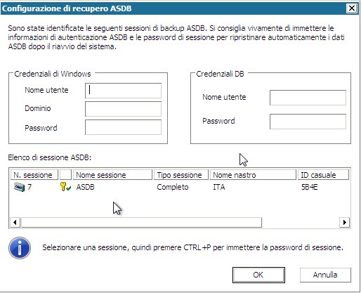 Configurazione di ripristino ASDB