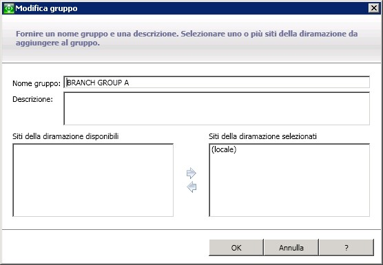 Gruppi di gestione centrale - Modifica gruppi delle diramazioni