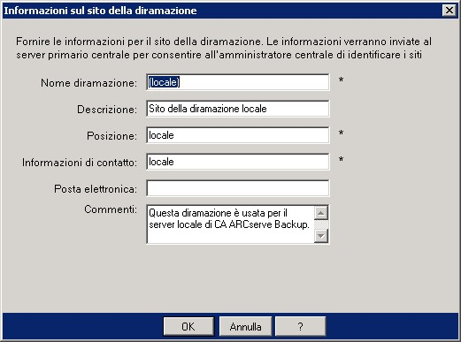 Modifica configurazione del sito della diramazione