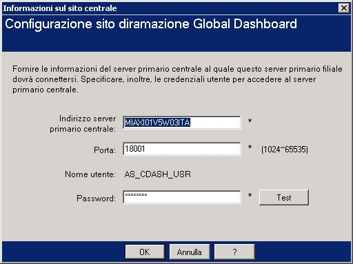 Modifica connessione al sito centrale