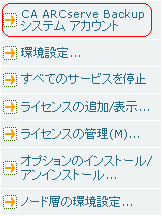 プロパティ ビュー内の CA ARCserve Backup システム アカウント オプション