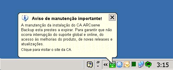 Mensagem de notificação de manutenção do Windows Server 2003